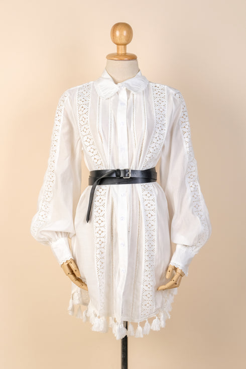 Holiday 04 White Button Down Dress w/ Belt