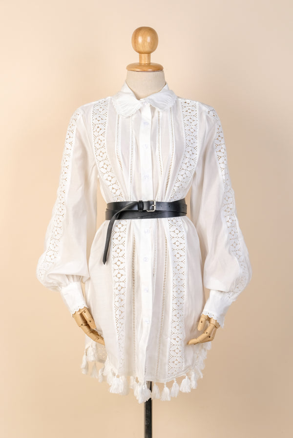 Holiday 04 White Button Down Dress w/ Belt