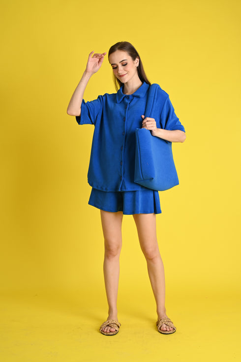 Swim 2023: Dridan Towellete Buttoned Top and Shorts Set