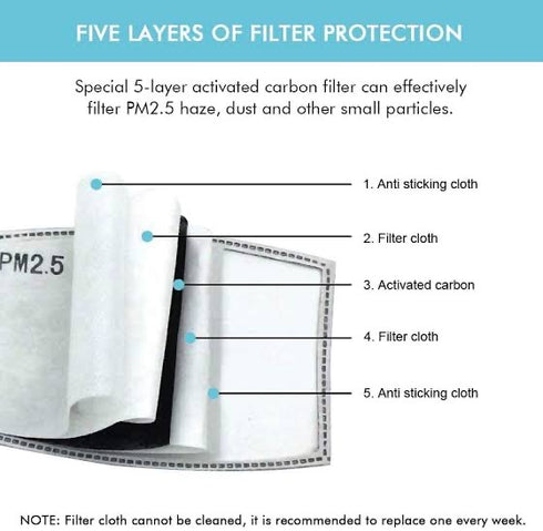 PM2.5 Activated Carbon Replacement Filter for Face Mask - Set of 10